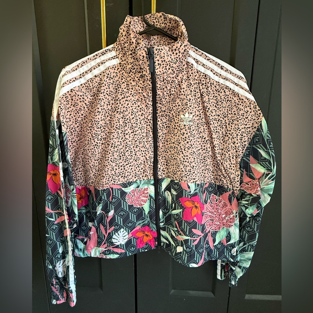 Adidas Pink and Black Floral and Leopard Print Jacket